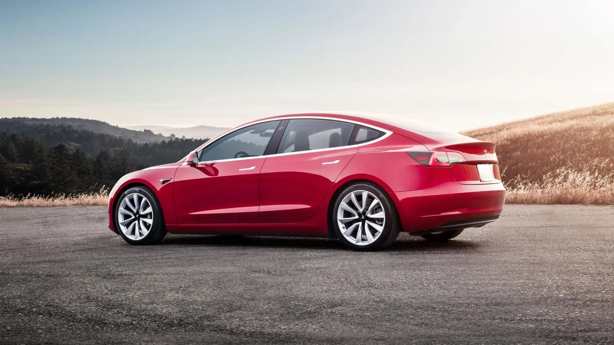 Model 3 Red Rear Sunset